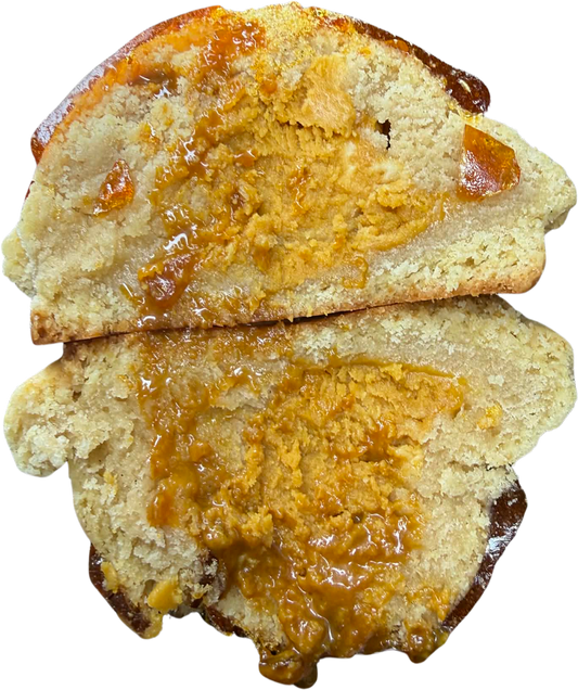 Thick NY cookie filled with crème brûlée centre