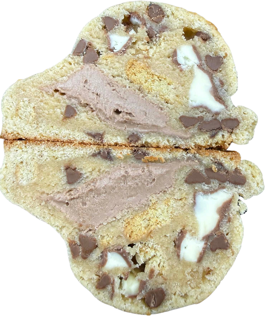 Kinder Chocolate thick NYC-style cookie with milk chocolate and biscuit pieces