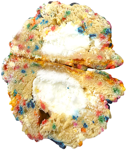 Old school stuffed New York style cookie with jimmies sprinkles and buttercream centre