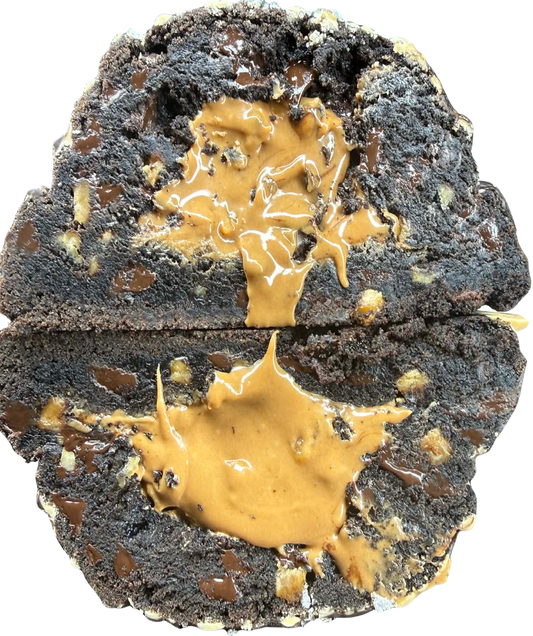 Salted caramel New York style cookie with salted caramel spread filling